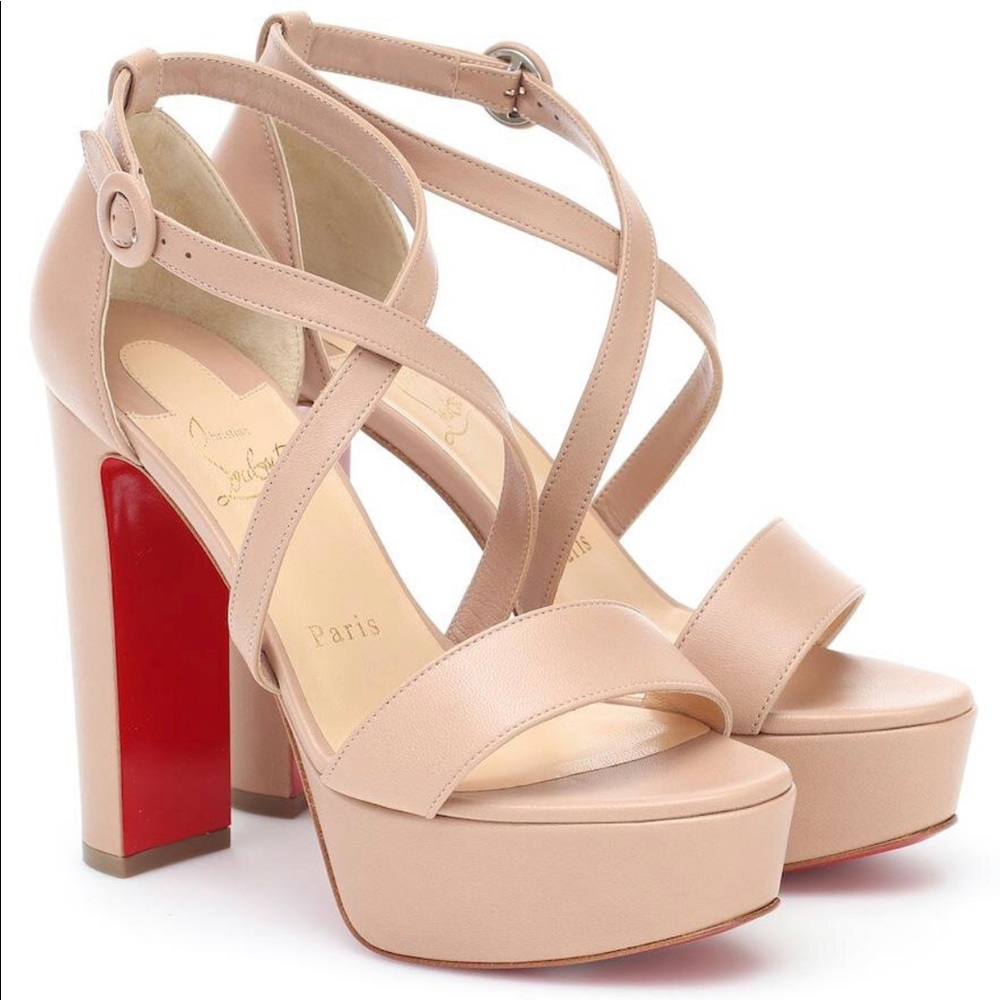 CHRISTIAN LOUBOUTIN Loubi Bee Alta 130 Leather Platform Sandals in size 39.5/9.5